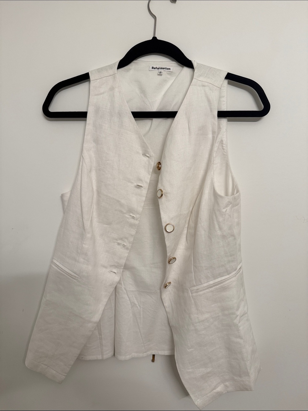 Reformation Cream Linen Button-Front Vest